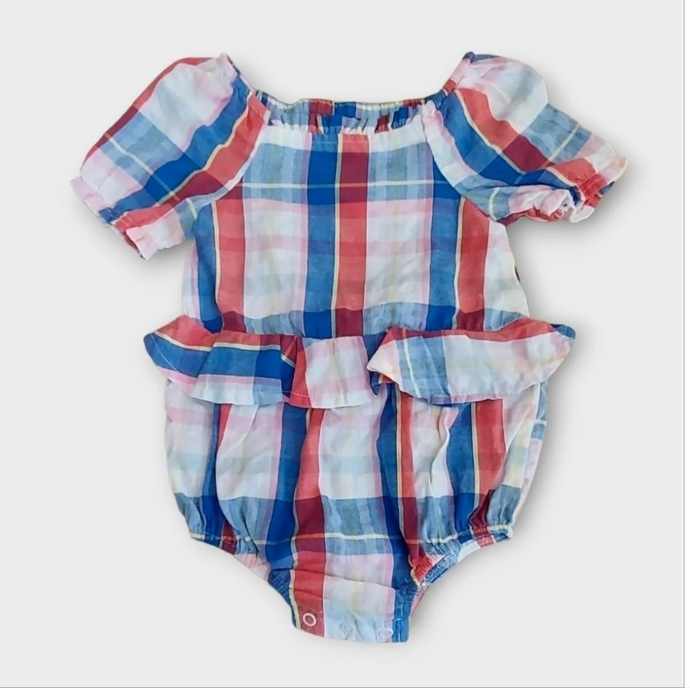 NWT Mommy & Me Plaid Baby Romper ~sz 12 Months